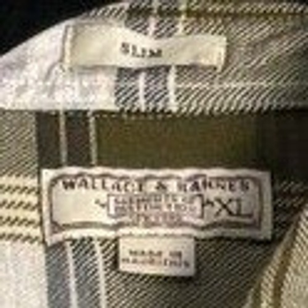 Wallace & Barnes Slim Flannel Shirt Mens XL Olive Green White Plaid Button Down - Picture 3 of 10